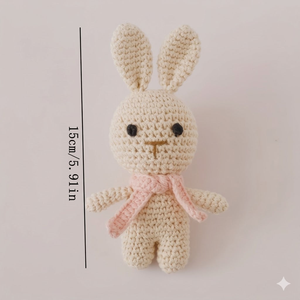 Handmade Crochet Rabbit with Pink Scarf | Newborn Baby Keepsake Toy