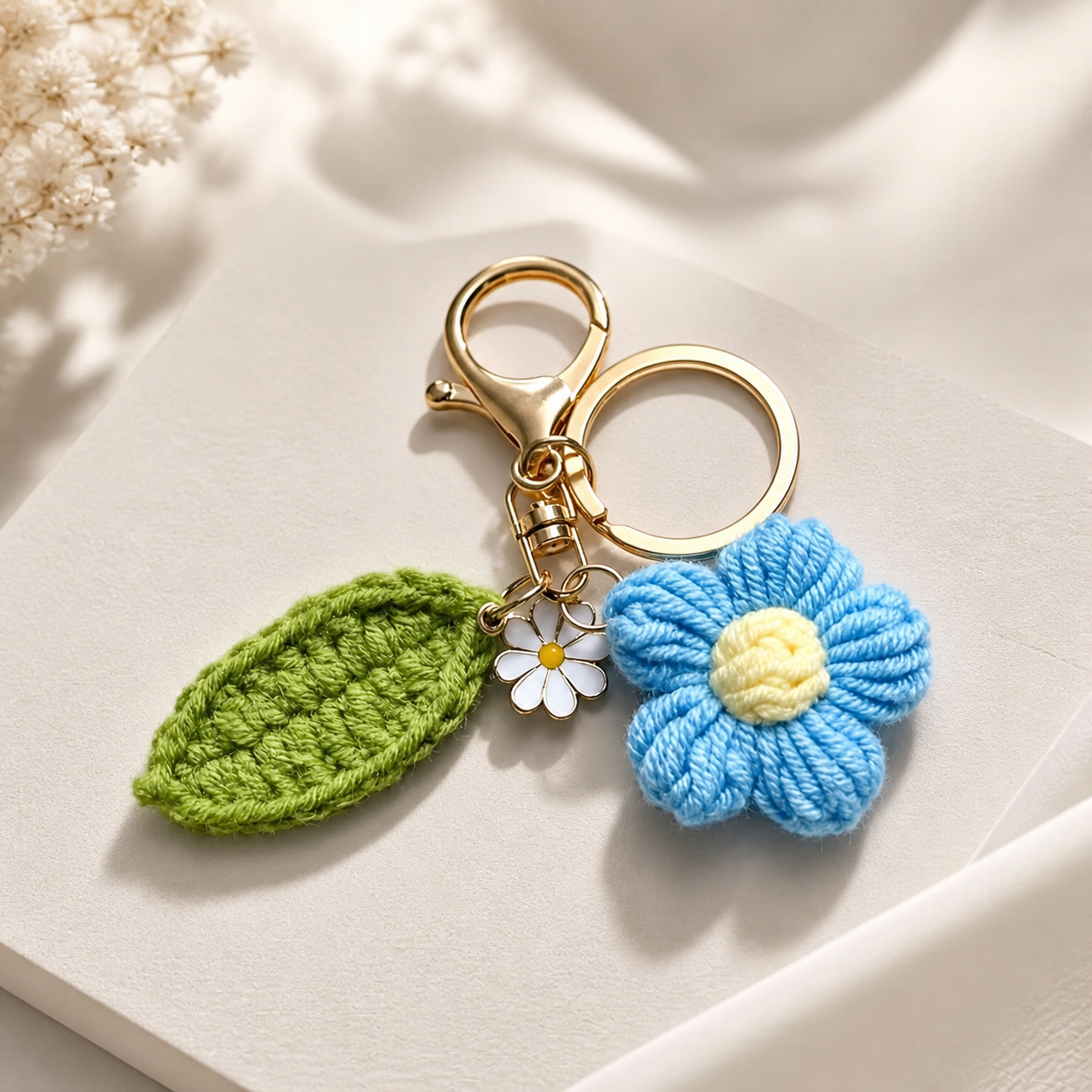 Crochet Flower Keychain Charm — Handmade Daisy Bag Charm (8 Colours)