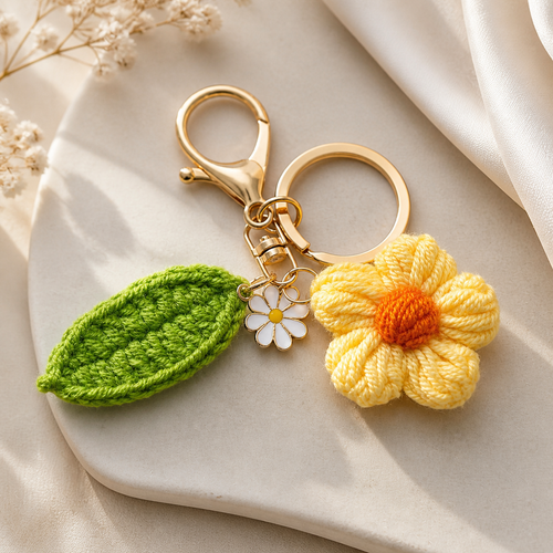 Crochet Flower Keychain Charm — Handmade Daisy Bag Charm (8 Colours)