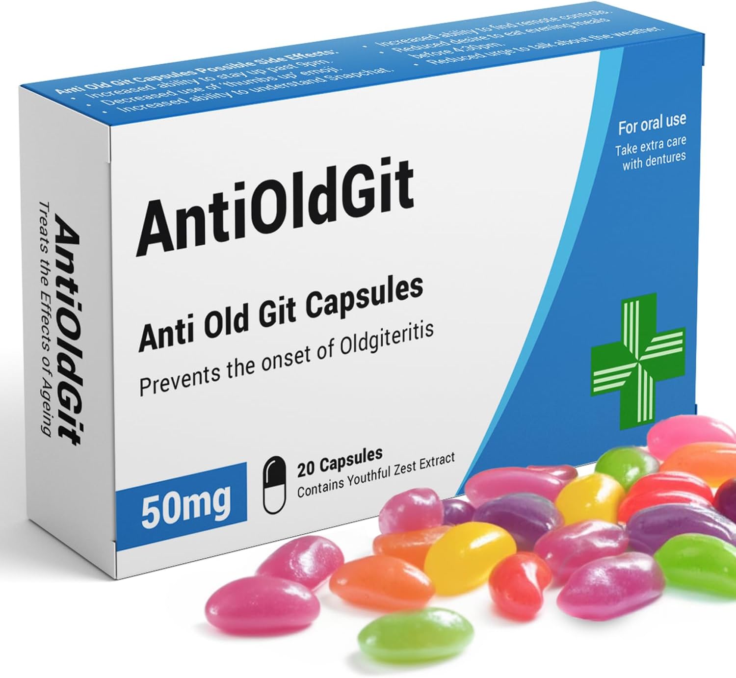AntiOldGit Joke Pill Box | Funny Jelly Bean Sweets Gift for Men | Birthday, Father's Day & Retirement Present for Dad, Grandad & Him