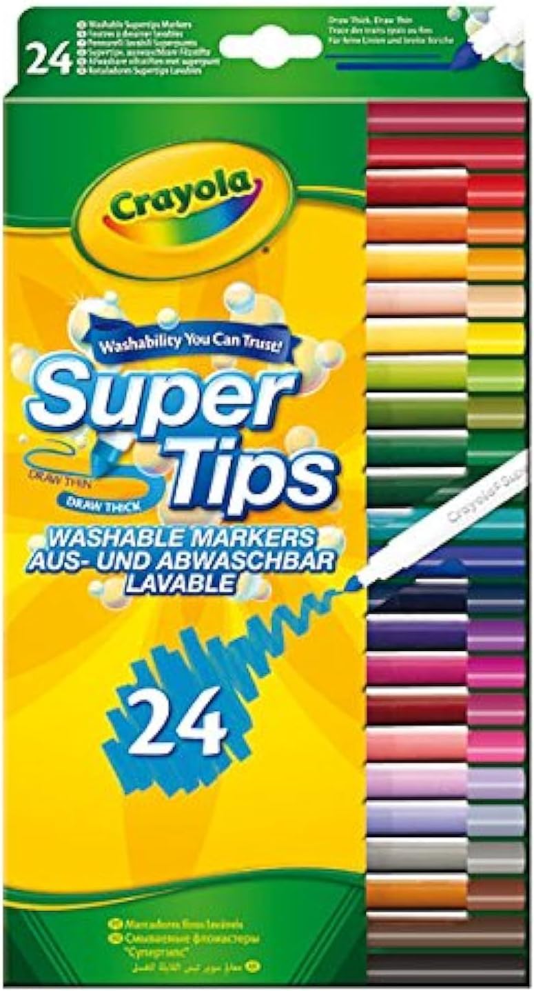 Crayola SuperTips Washable Markers | 24 Assorted Colours | Felt Tip Pens for Kids & Adults | Bullet Journaling, Colouring & Drawing | Age 3+
