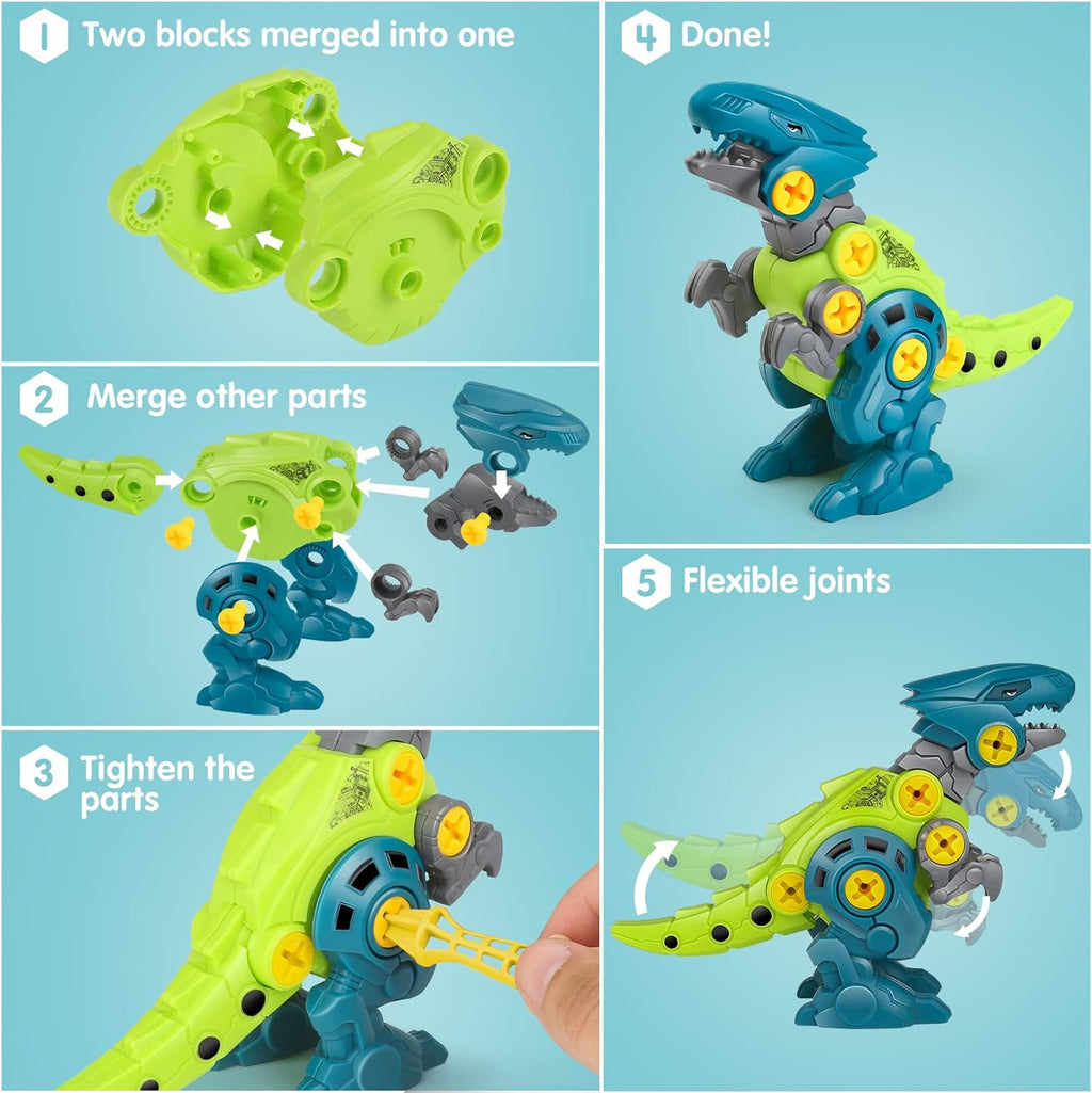 Family playing with Dreamon dinosaur building set storage box develop good habit of storage