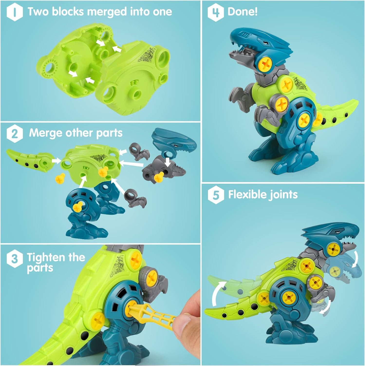 Family playing with Dreamon dinosaur building set storage box develop good habit of storage