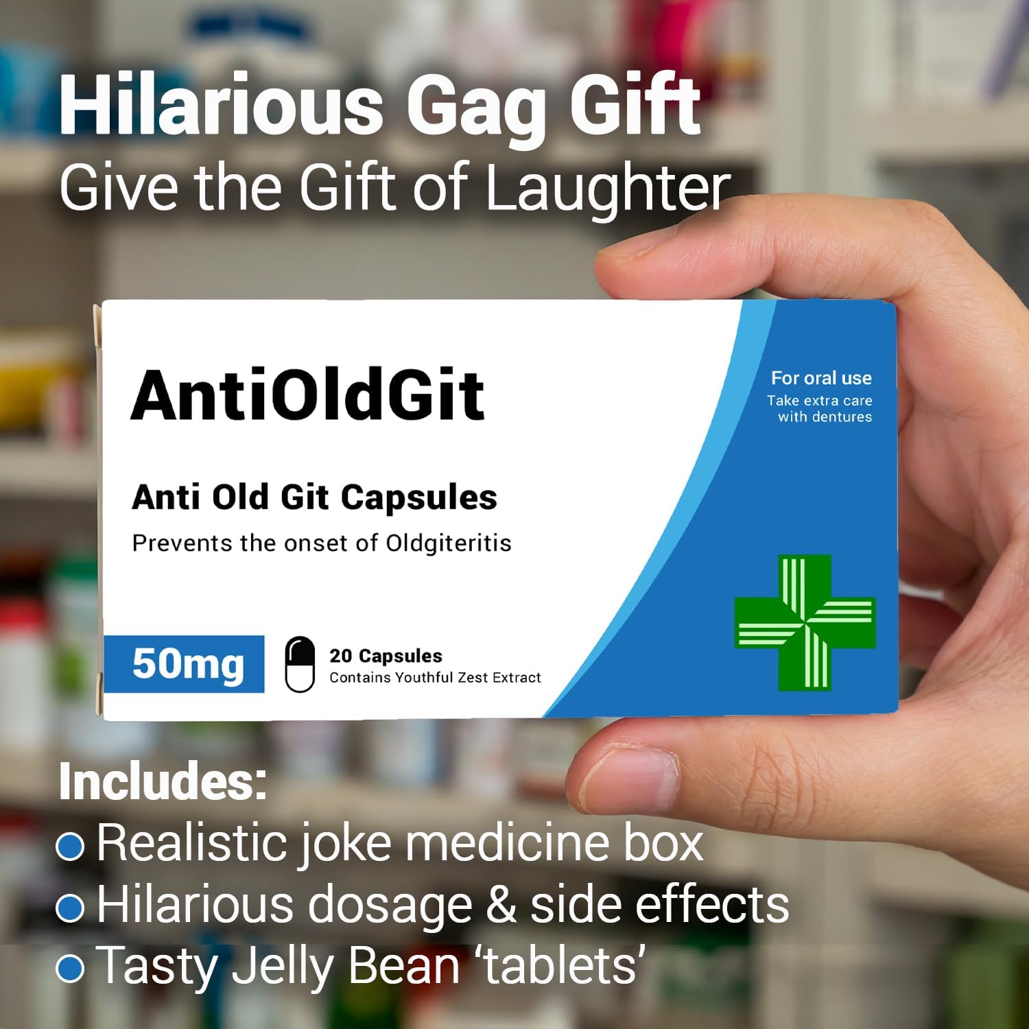 AntiOldGit Joke Pill Box | Funny Jelly Bean Sweets Gift for Men | Birthday, Father's Day & Retirement Present for Dad, Grandad & Him