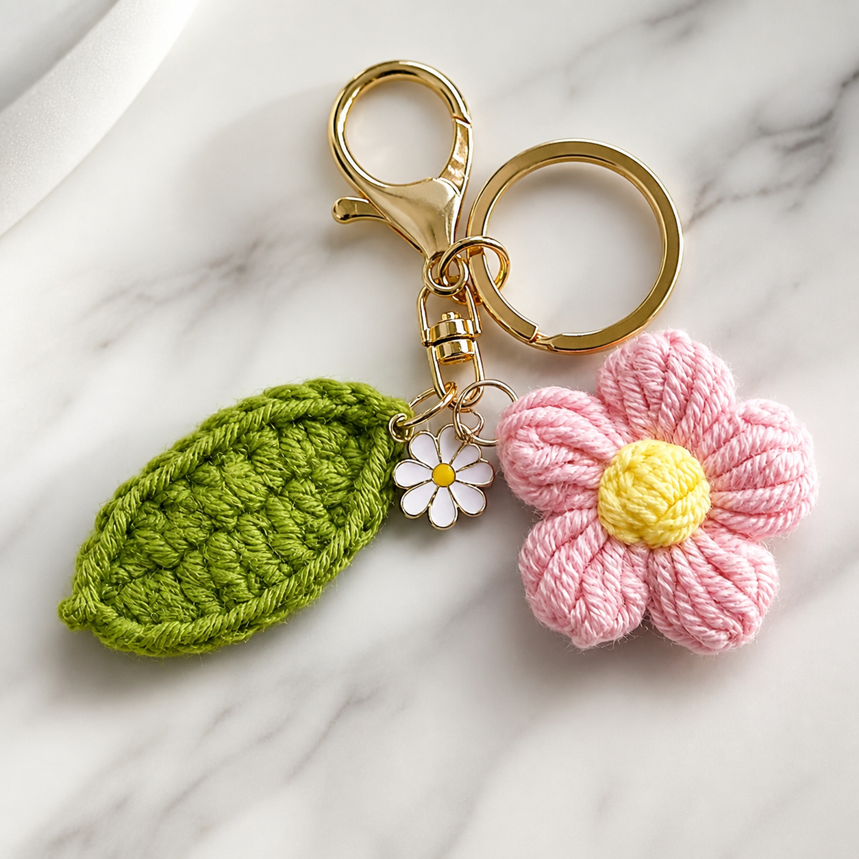 Crochet Flower Keychain Charm — Handmade Daisy Bag Charm (8 Colours)
