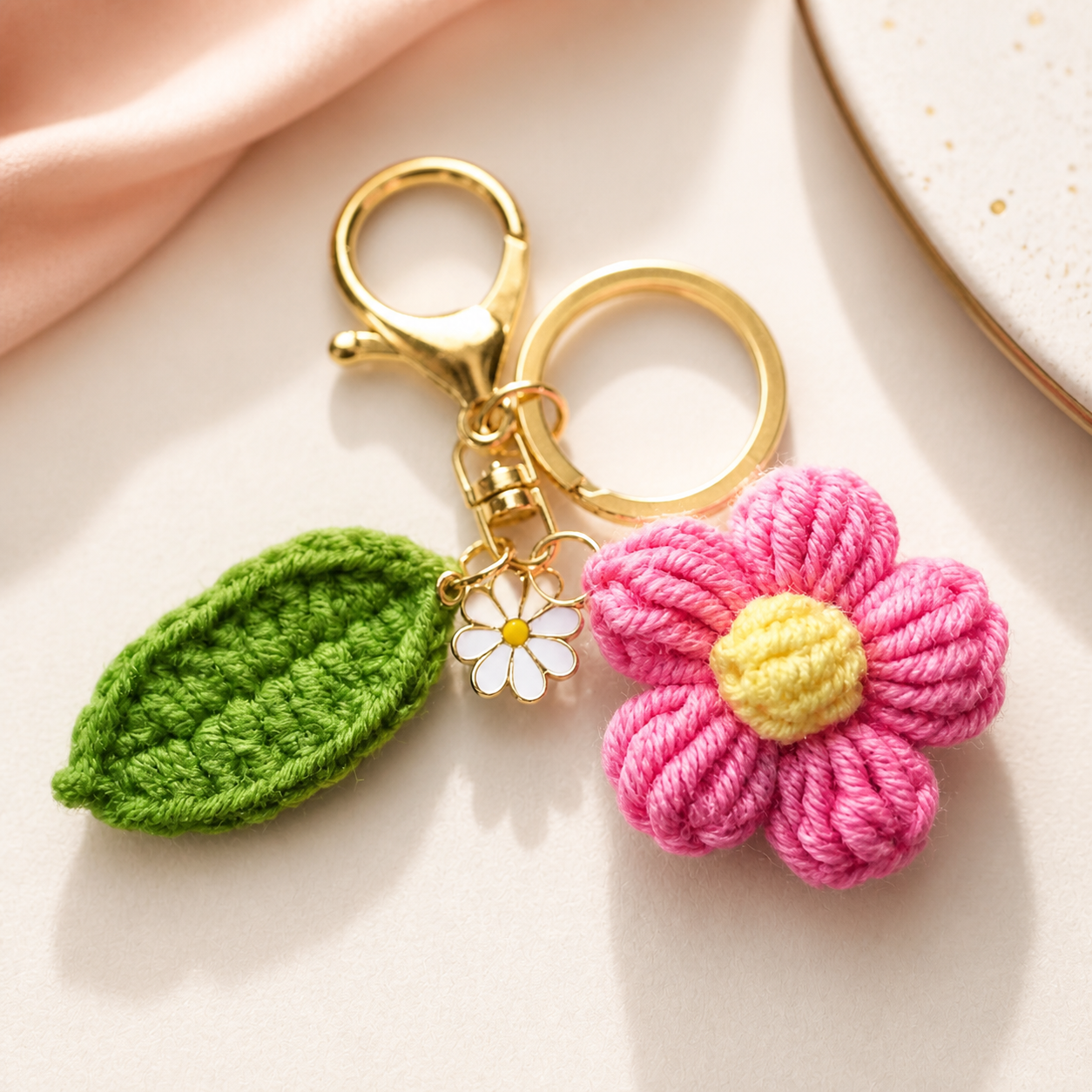 Crochet Flower Keychain Charm — Handmade Daisy Bag Charm (8 Colours)