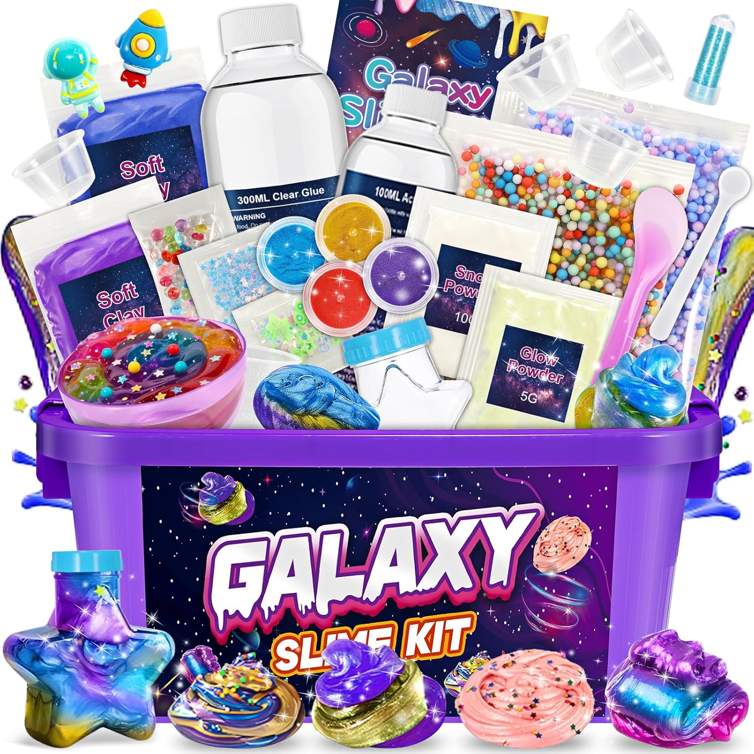 Galaxy Slime Kit for Kids | 29-Piece DIY Slime Making Set | Glow in the Dark, Fluffy & Cloud Slime | Gift for Girls & Boys Ages 6-12