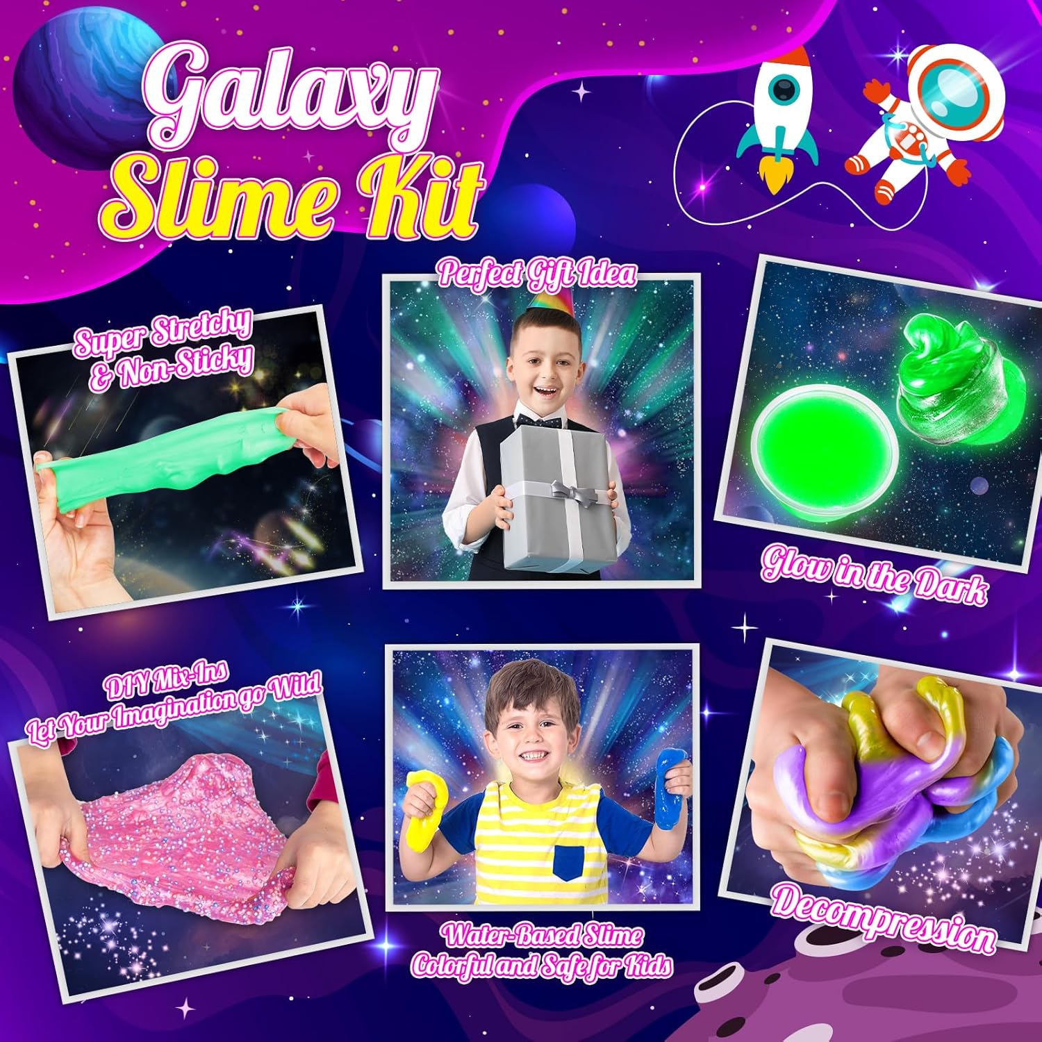 Galaxy Slime Kit for Kids | 29-Piece DIY Slime Making Set | Glow in the Dark, Fluffy & Cloud Slime | Gift for Girls & Boys Ages 6-12