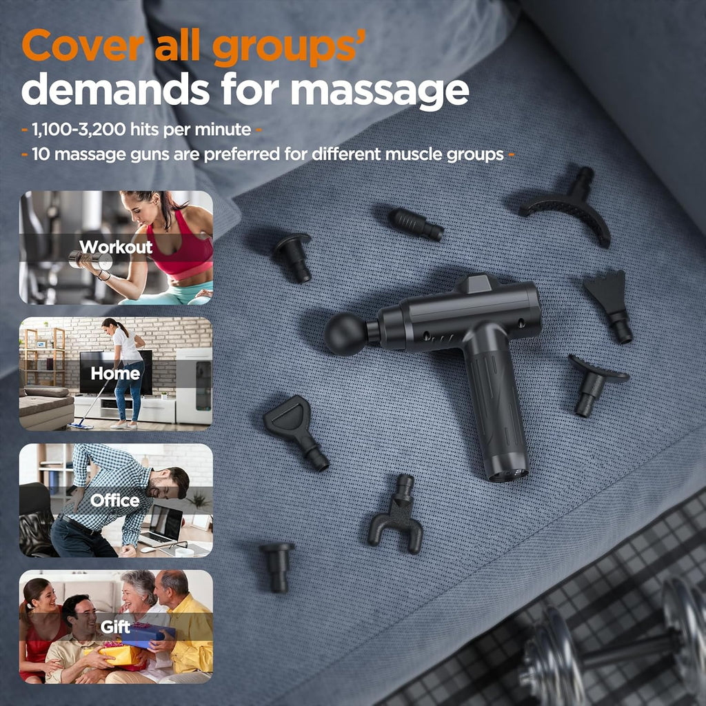 Massage Gun Deep Tissue | 2026 Upgraded 30 Speeds, 10 Massage Heads, LCD Touch Screen | Portable Muscle Massager for Back, Shoulder & Body Recovery