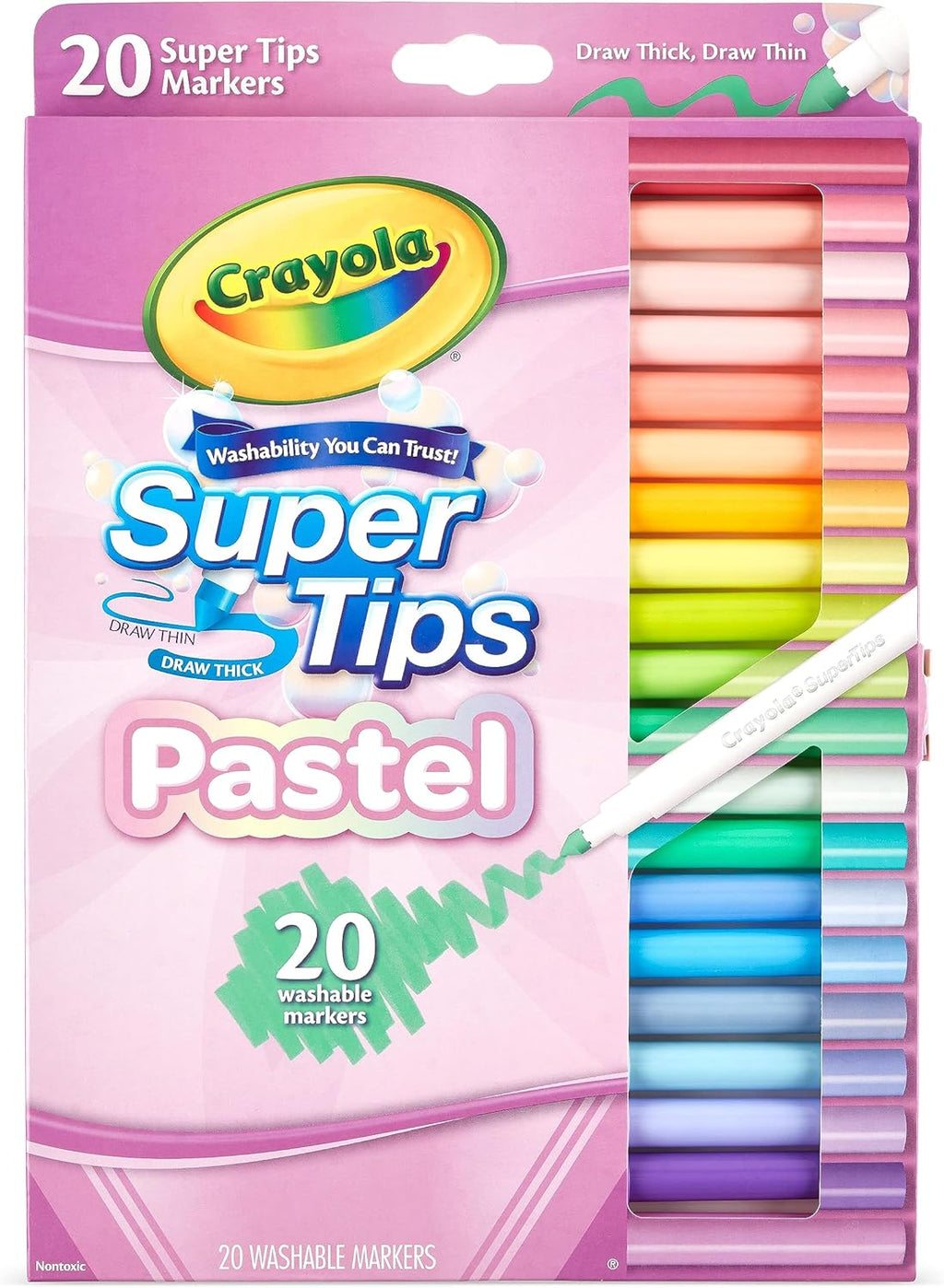 Crayola SuperTips Pastel Washable Markers | 20 Soft Assorted Colours | Felt Tip Pens for Kids | Colouring, Drawing & Journalling | Age 3+