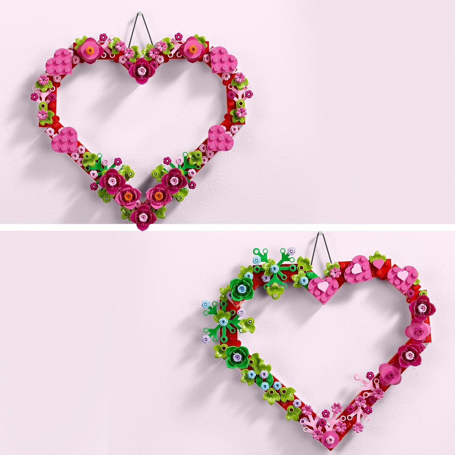 LEGO Heart Ornament 40638 - box and built floral heart wreath with pink roses