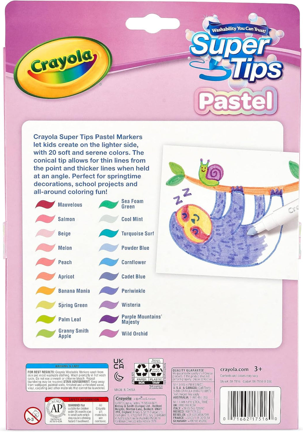 Crayola SuperTips Pastel Washable Markers | 20 Soft Assorted Colours | Felt Tip Pens for Kids | Colouring, Drawing & Journalling | Age 3+