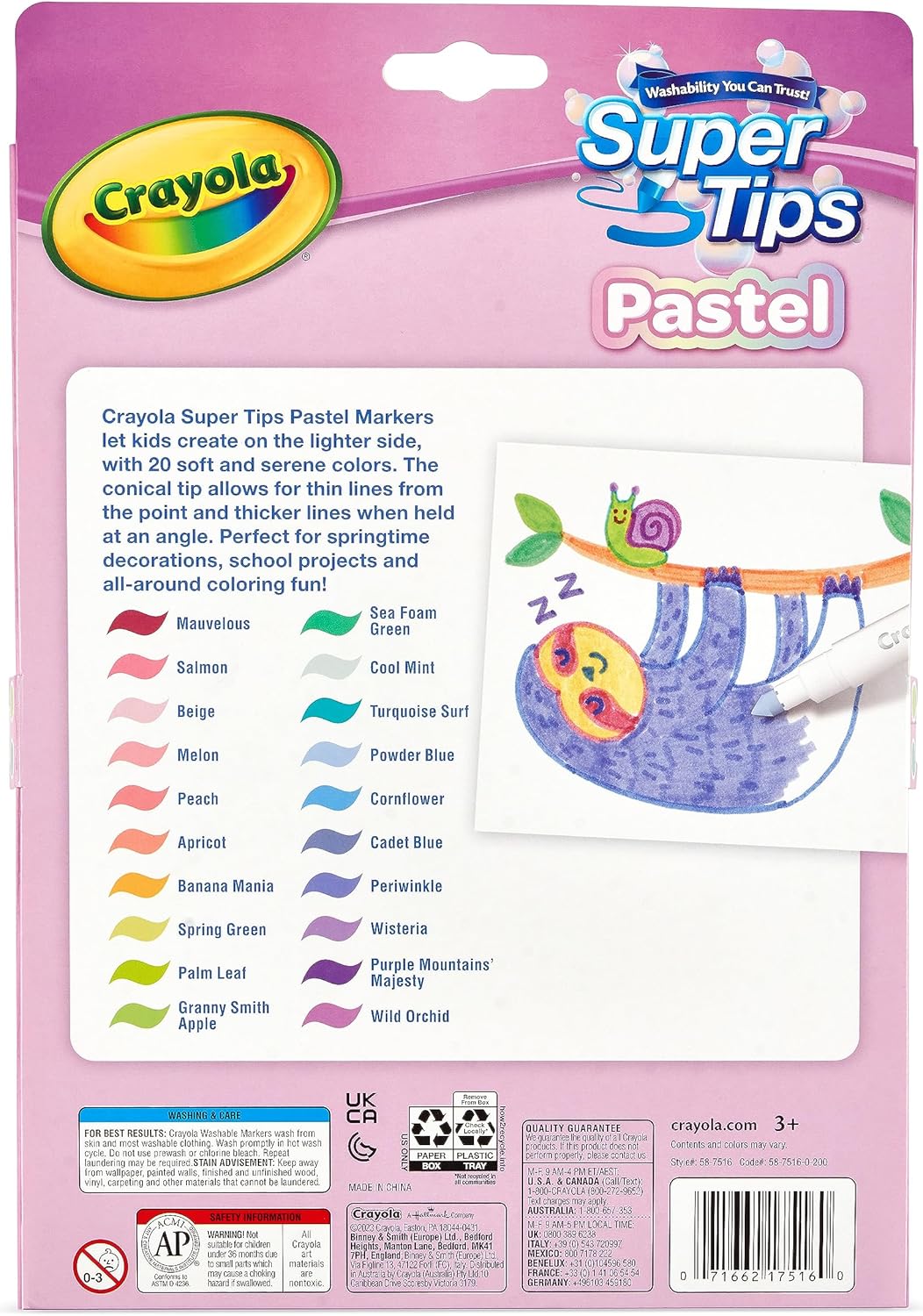 Crayola SuperTips Pastel Washable Markers | 20 Soft Assorted Colours | Felt Tip Pens for Kids | Colouring, Drawing & Journalling | Age 3+
