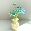 Handmade Crochet Blue Lily Bouquet in Yarn Vase | Turquoise & Blue Everlasting Flowers