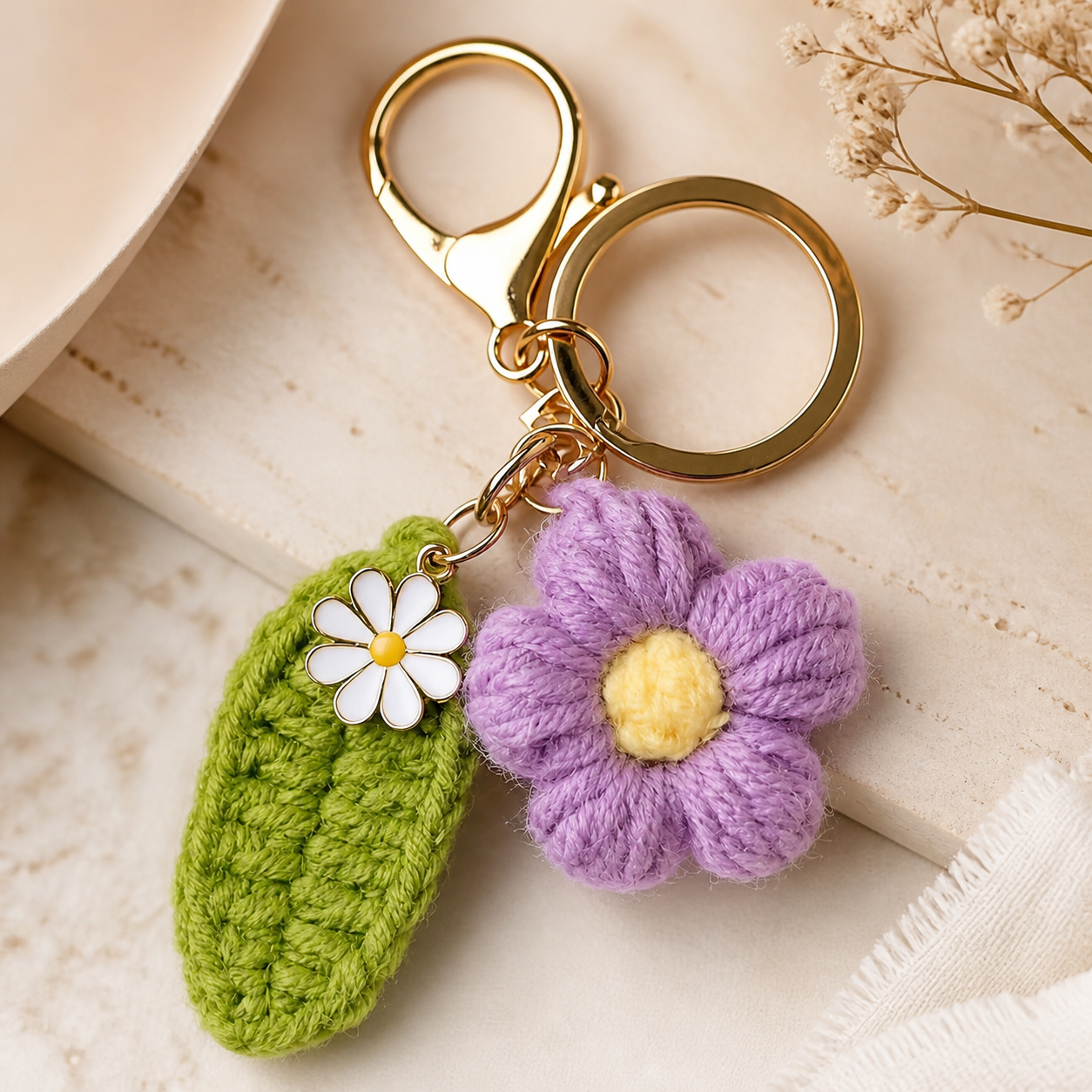 Crochet Flower Keychain Charm — Handmade Daisy Bag Charm (8 Colours)