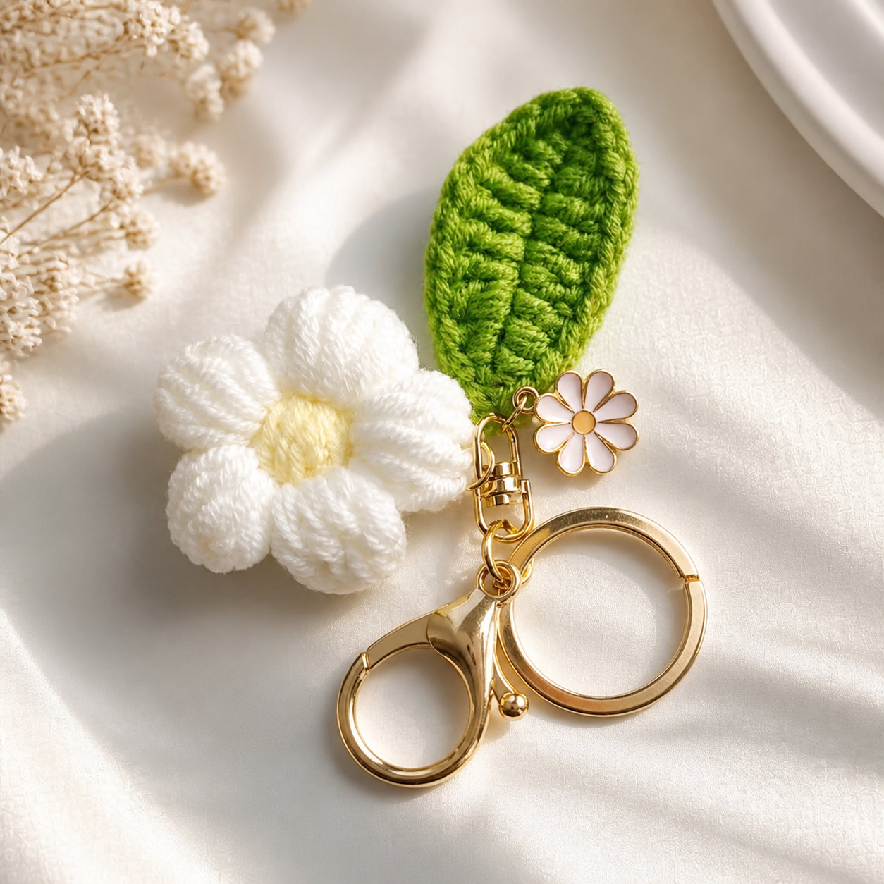 Crochet Flower Keychain Charm — Handmade Daisy Bag Charm (8 Colours)