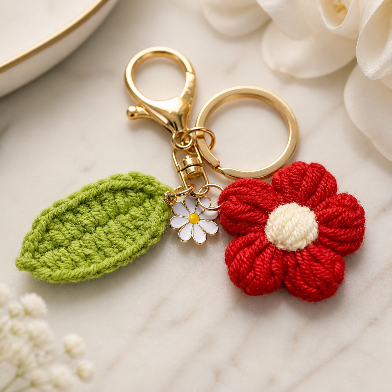 Crochet Flower Keychain Charm — Handmade Daisy Bag Charm (8 Colours)