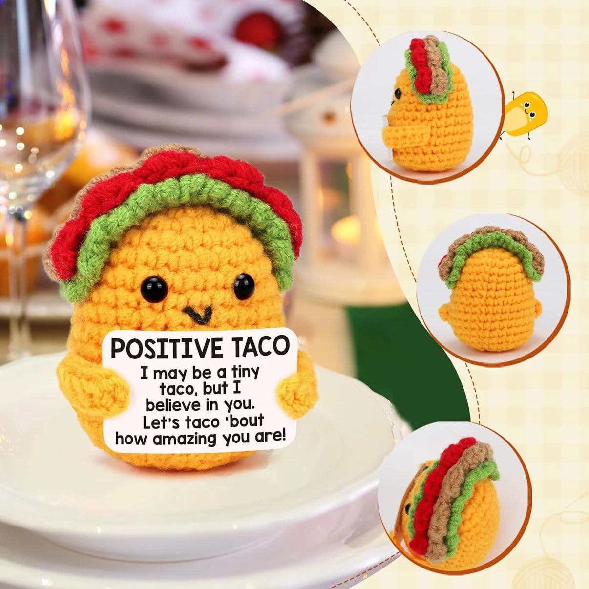 Emotional Support Taco crochet plush multiple angles
